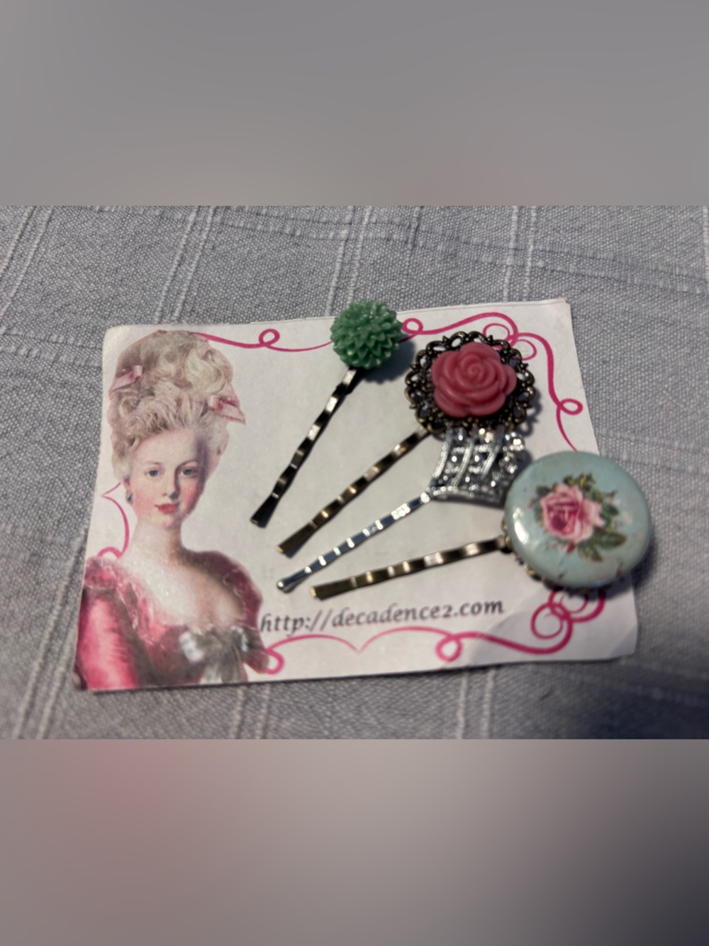 Vintage Floral Bobby Pin Set - Pink Rose & Mint Accents
